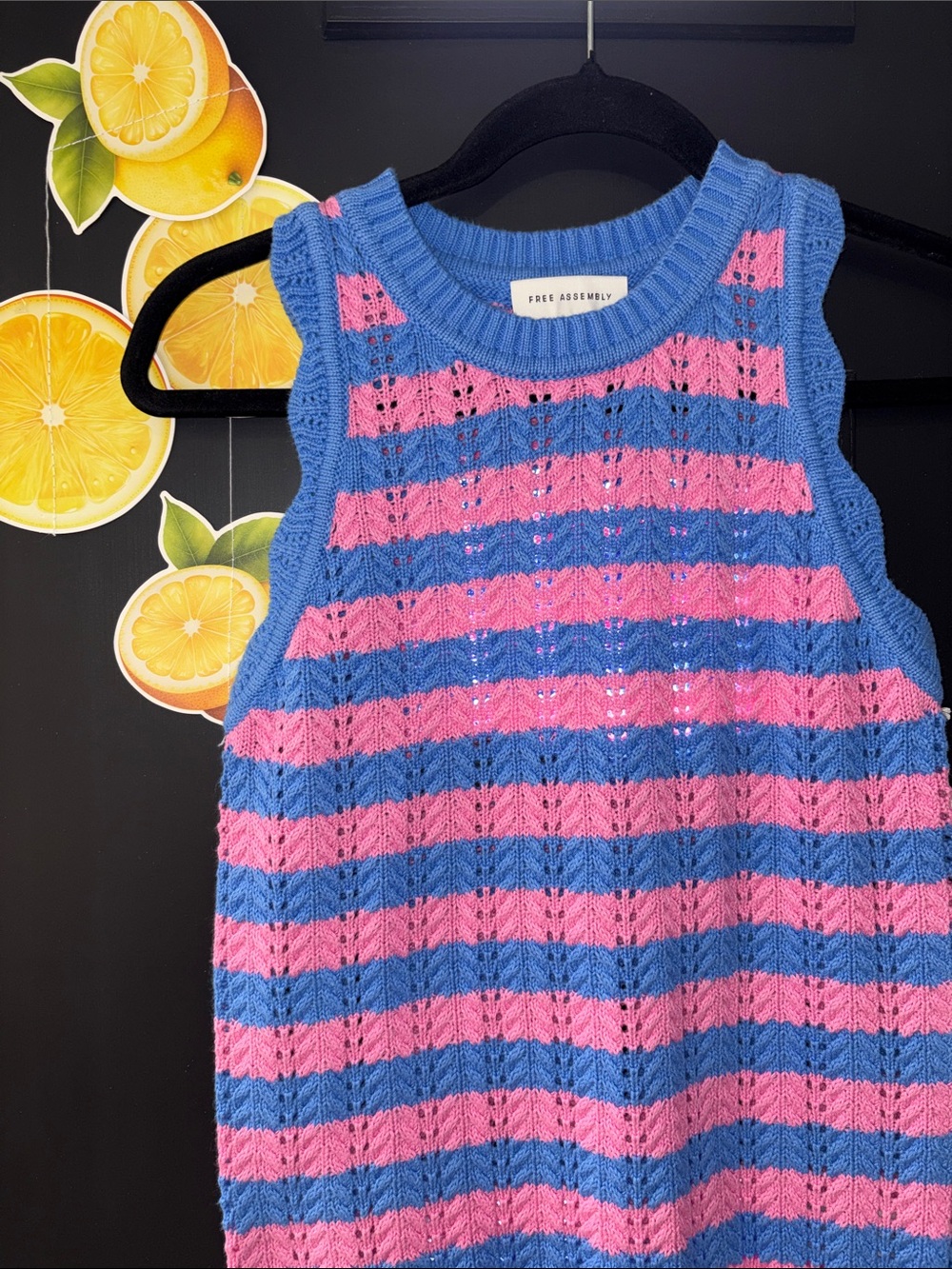 Free Assembly Blue & Pink Striped Knit Tank Top NWT